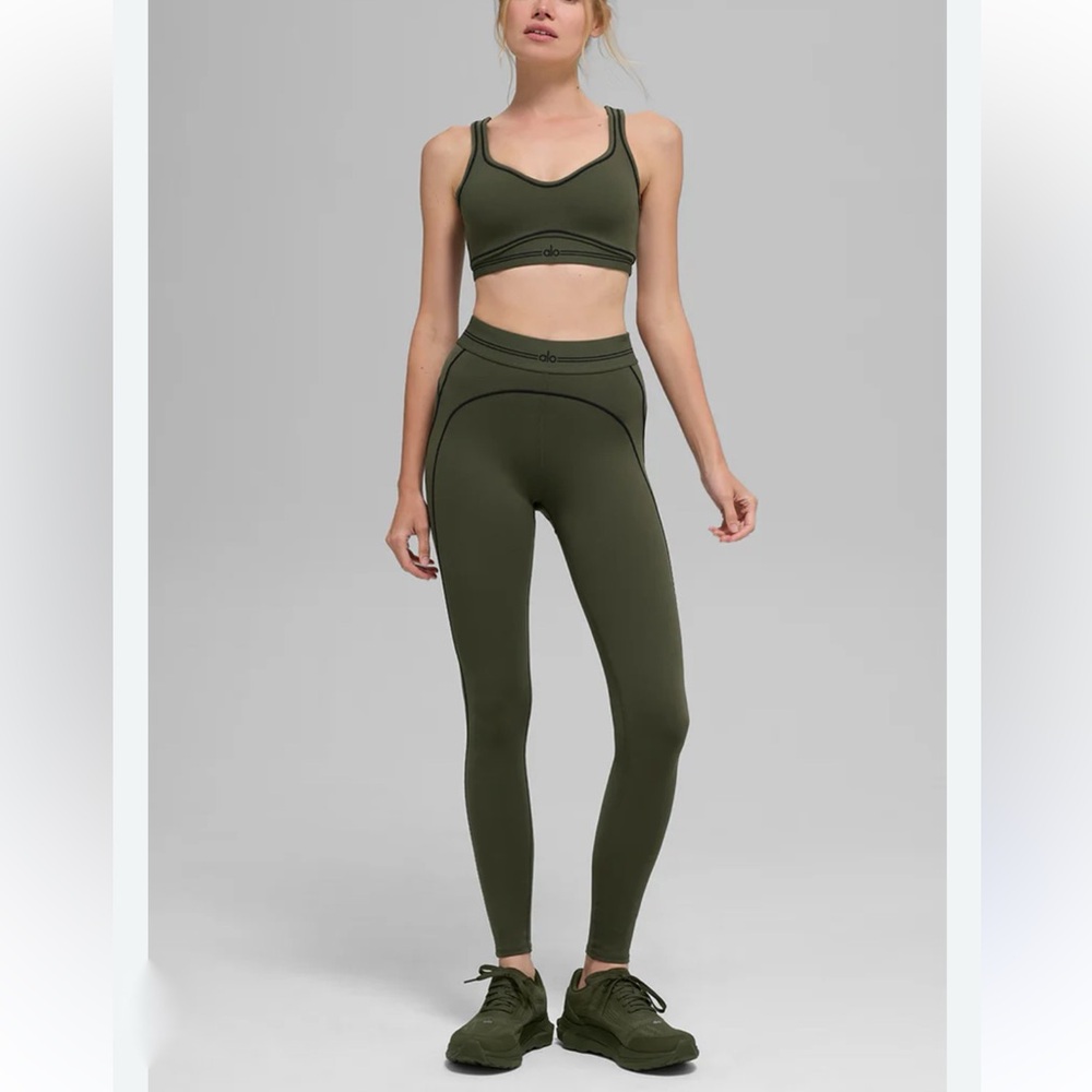 Alo Airbrush High-Waist Heart Throb Leggings Green Olive/Black